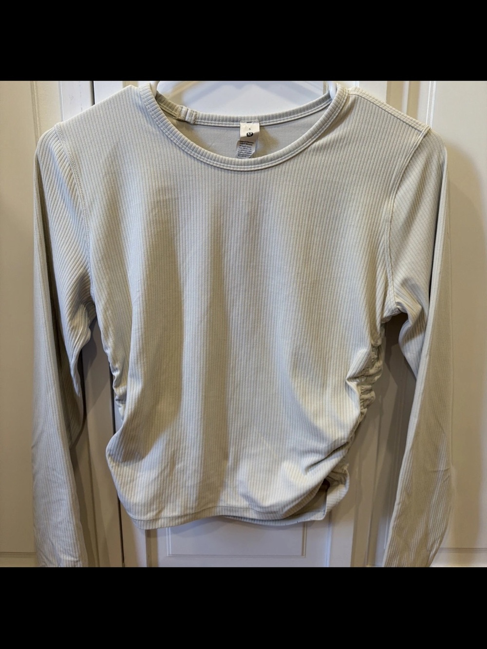 LULULEMON All It Takes Ribbed Nulu Long Sleeve Shirt Women's Size 6 Ruched Bone